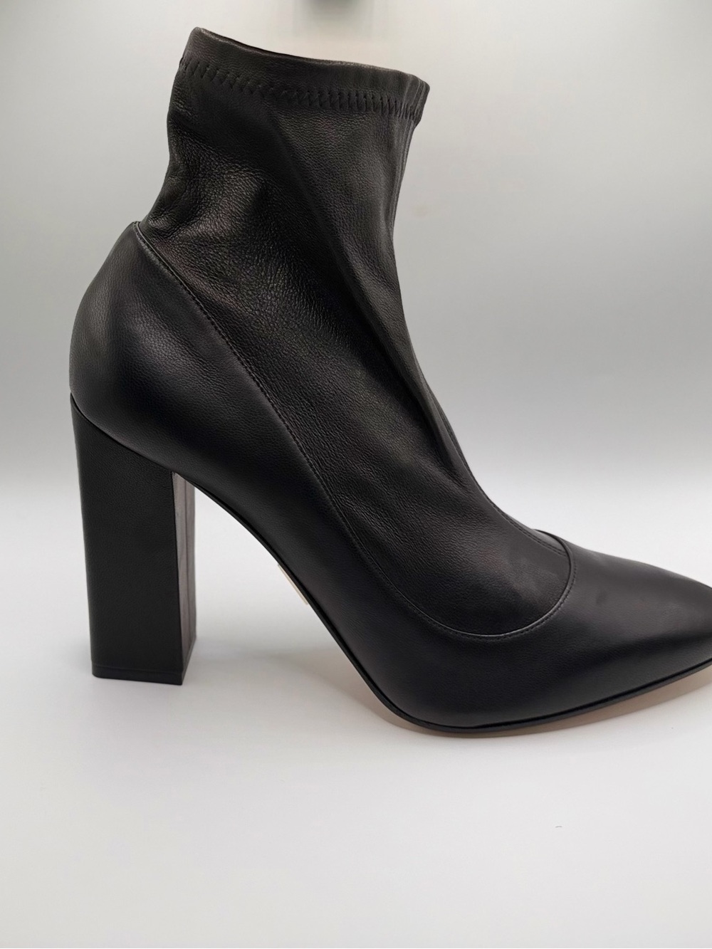 Tamara Mellon Black Leather Stiletto Block Heel Ankle Boots